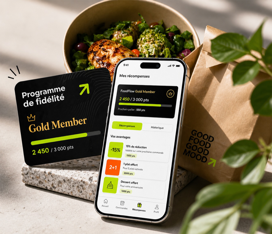 Programme de fidélité fast-food avec récompenses sur mobile
