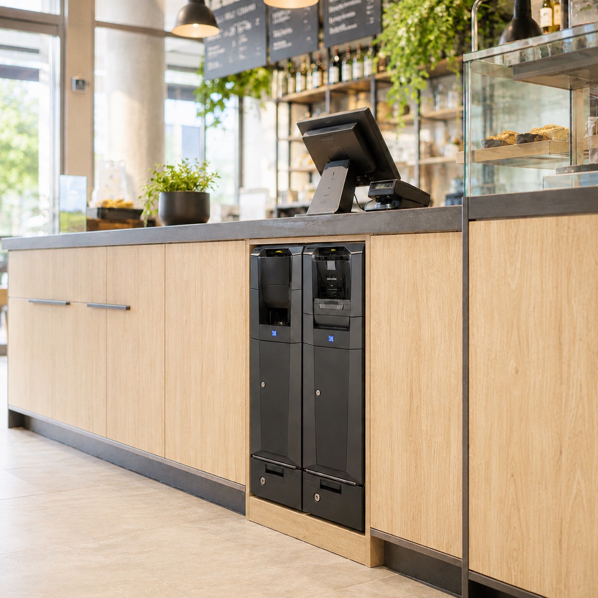Monnayeur automatique fast-food connecté à une caisse tactile